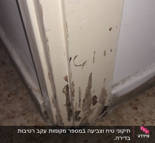 משקוף דלת עם צבע מתקלף ונזקי רטיבות